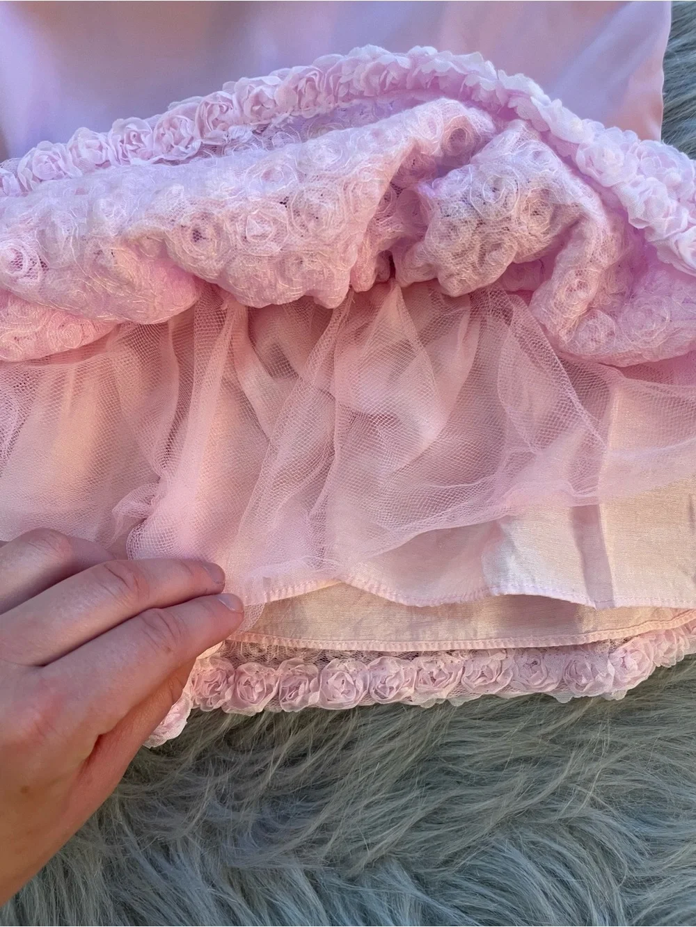 🛒Trajecitos de Bebe Pink Rosette Tulle Baby Dress with Bow